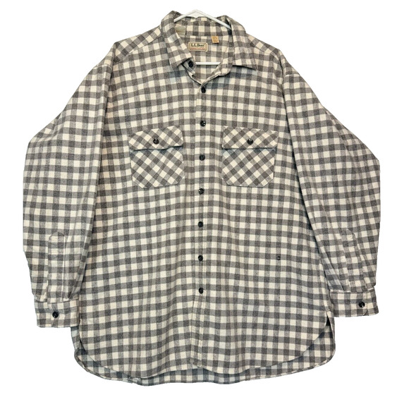Vtg L.L. Bean Men's Chamois Plaid Flannel Hunting Shirt Sz Tall 18 Made USA FLAW - Picture 1 of 10